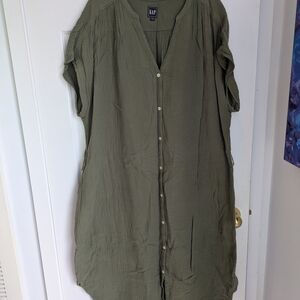 GAP Women's Green Button-Down Maxi Dress